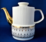 Gibson Teapot Retro White Gold Filigree England 1950s Tall Reeded