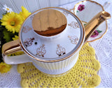 Gibson Teapot Retro White Gold Filigree England 1950s Tall Reeded