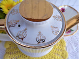 Gibson Teapot Retro White Gold Filigree England 1950s Tall Reeded