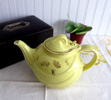 Retro Hall Teapot Canary Gold Label Parade Hook Yellow With Gold Oak Leaves 1950s