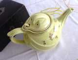 Retro Hall Teapot Canary Gold Label Parade Hook Yellow With Gold Oak Leaves 1950s