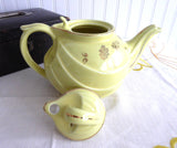 Retro Hall Teapot Canary Gold Label Parade Hook Yellow With Gold Oak Leaves 1950s