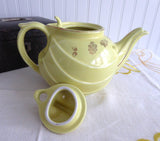 Retro Hall Teapot Canary Gold Label Parade Hook Yellow With Gold Oak Leaves 1950s