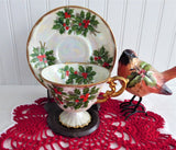 Holly Cup And Saucer Japanese Luster December 1950s Norcrest Vintage Christmas
