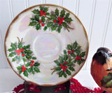 Holly Cup And Saucer Japanese Luster December 1950s Norcrest Vintage Christmas