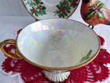 Holly Cup And Saucer Japanese Luster December 1950s Norcrest Vintage Christmas
