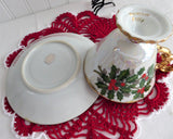 Holly Cup And Saucer Japanese Luster December 1950s Norcrest Vintage Christmas