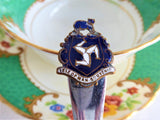 English Souvenir Spoon Shovel Isle Of Man Enamel Finial Manx Cat 1950s