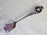 English Souvenir Spoon Shovel Isle Of Man Enamel Finial Manx Cat 1950s