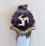 English Souvenir Spoon Shovel Isle Of Man Enamel Finial Manx Cat 1950s