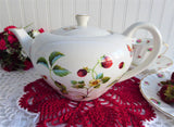 Strawberry Teapot Large Berries Butterflies James Kent Old Foley 1950s
