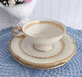 Elegant Teacup Trio Laurel Gold Laurel Wreath Gold Beading Castleton USA 1940s