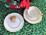 Elegant Teacup Trio Laurel Gold Laurel Wreath Gold Beading Castleton USA 1940s