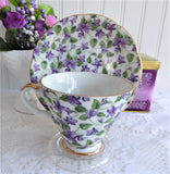 Pretty Violets Chintz Cup And Saucer Lefton 1950s Sweet Violets Pedestal