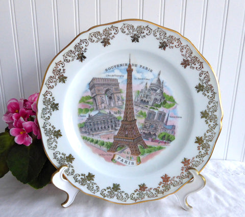 limoges France Paris Souvenir Plate 10 Inch Landmarks Eiffel Tower Arch 1950s