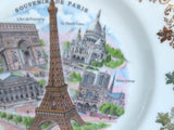 limoges France Paris Souvenir Plate 10 Inch Landmarks Eiffel Tower Arch 1950s