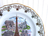 limoges France Paris Souvenir Plate 10 Inch Landmarks Eiffel Tower Arch 1950s