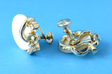 Lisner Earrings 1950s Mother of Pearl Discs Gold Bow Rhinestone Screw Backs