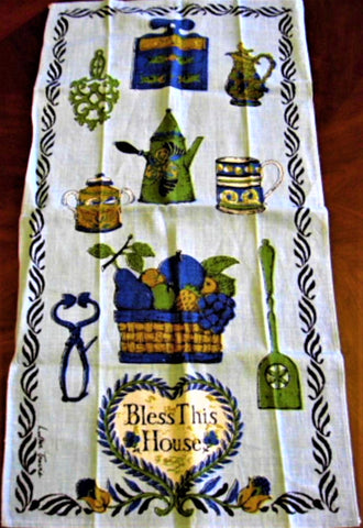 Tea Towel Retro Bless This House Colonial Kitchen Items 1950s Luther T –  Antiques And Teacups