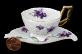 Miniature Cup And Saucer Violets Leaf Shape Saucer 1950s Mini Teacup Norcrest