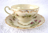 Fancy Cup And Saucer Moss Rose Norcrest Demi Teacup 1950s Hand Painted Gold