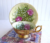 Fancy Metallic Gold Cup And Saucer Norcrest Roses Lily Of The Valley 1960s