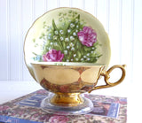 Fancy Metallic Gold Cup And Saucer Norcrest Roses Lily Of The Valley 1960s