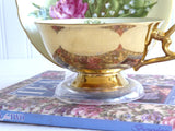 Fancy Metallic Gold Cup And Saucer Norcrest Roses Lily Of The Valley 1960s