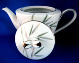 Teapot Noritake Bambina Platinum Bamboo Large Mid Century Modern Shape 1950s