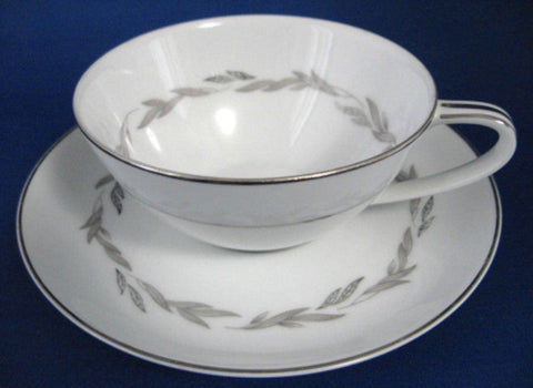 Cup And Saucer Noritake Graywood Gray And Platinum Leaves Retro
