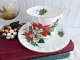 Christmas Noel Cup And Saucer Queen Anne Poinsettia Pine Holly 1950s