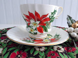 Christmas Noel Cup And Saucer Queen Anne Poinsettia Pine Holly 1950s