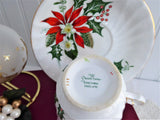 Christmas Noel Cup And Saucer Queen Anne Poinsettia Pine Holly 1950s