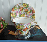 Spring Blossom Chintz Cup And Saucer Rosina 1950s Coral Yellow Blue