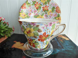 Spring Blossom Chintz Cup And Saucer Rosina 1950s Coral Yellow Blue
