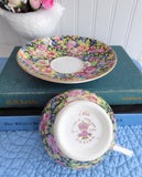 Black Floral Chintz Cup And Saucer Rosina 1950s Flowers On Black English Bone China