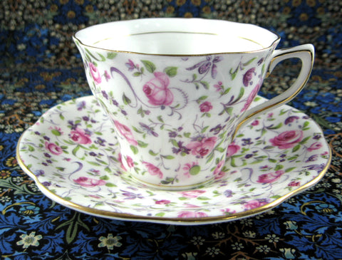 Rose And Violet Chintz Cup And Saucer Rosina 1950s Pink Purple