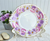 Roslyn England Ambleside Lugged Cake Serving Plate Pink Lavender 1950s Poppies Daisies