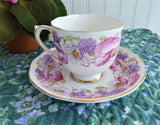 Roslyn Ambleside Cup And Saucer Pink Poppies Daisies 1950s English Bone China