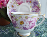 Roslyn Ambleside Cup And Saucer Pink Poppies Daisies 1950s English Bone China
