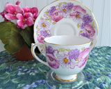 Roslyn Ambleside Cup And Saucer Pink Poppies Daisies 1950s English Bone China