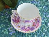 Roslyn Ambleside Cup And Saucer Pink Poppies Daisies 1950s English Bone China