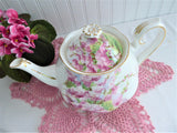 Royal Albert Blossom Time Teapot 1950s Pink Tree Blossoms Large English Bone China