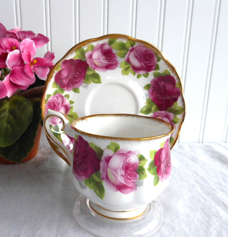 Old English Rose Royal Albert Cup And Saucer 1950s Brush Gold Hampton