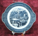 Cake Plate Blue Transferware Currier And Ives Vintage Rocky Mountains 1950s Platter