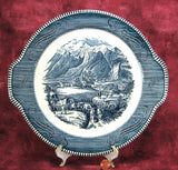 Cake Plate Blue Transferware Currier And Ives Vintage Rocky Mountains 1950s Platter
