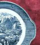 Cake Plate Blue Transferware Currier And Ives Vintage Rocky Mountains 1950s Platter