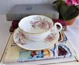 Royal Grafton Cup And Saucer Pink Lilies Bone China 1950s English Elegant Afternoon Tea