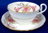 Royal Grafton Cup And Saucer Pink Lilies Bone China 1950s English Elegant Afternoon Tea