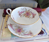 Royal Grafton Cup And Saucer Pink Lilies Bone China 1950s English Elegant Afternoon Tea